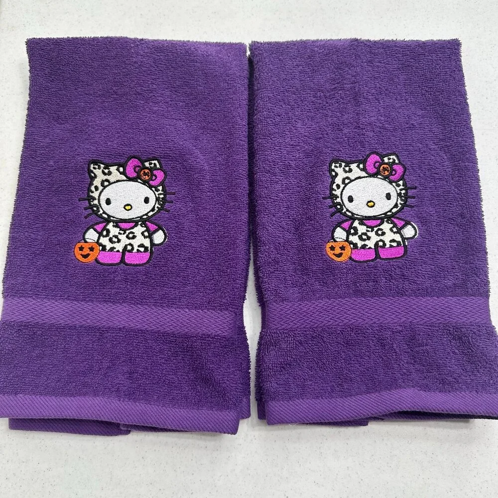 Hello Kitty Halloween Towels Embroidered Hand Towel Set Girly Purple Bathroom